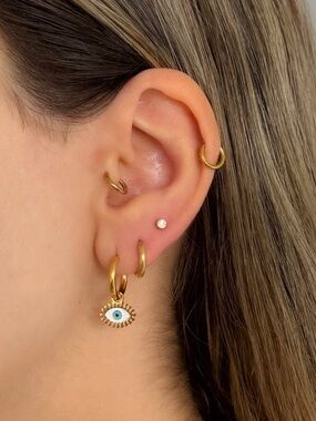 Gold Evil Eye Stacking Earring Set - 6 pieces